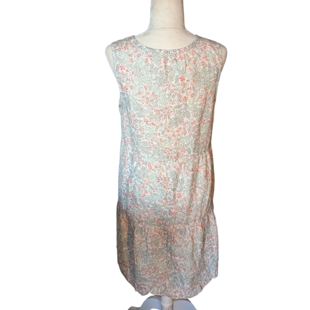 Joie 100% Linen Pastel Floral Sleeveless Tiered Flowy Casual V Neck Dress Sz M - Picture 3 of 8